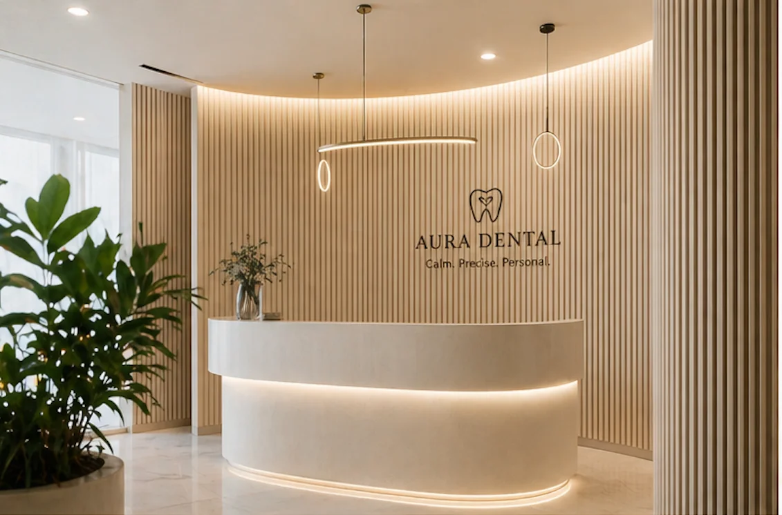 Refined cosmetic dentistry suite with warm lighting